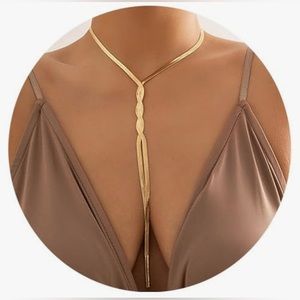 NWT Long Dainty Lariat Gold Necklaces 14k Gold Plated Twist Snake Chain